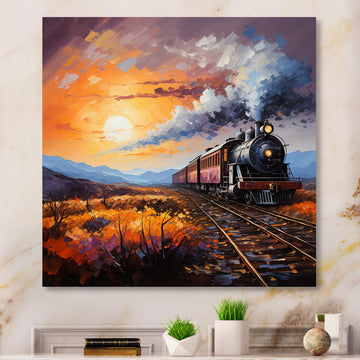 Abstract Train Sunset Express Pointillism I - Train Canvas Wall Art